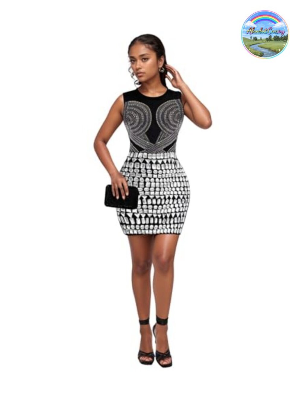 Rhinestone Mesh Bodycon Mini Dress Sleeveless Club Night Party